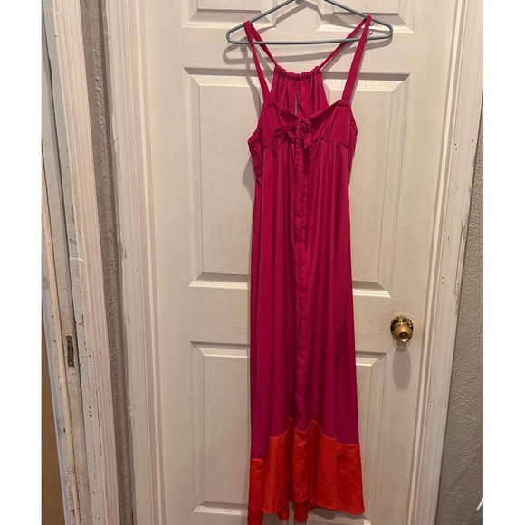 Old Navy Pink Orange Colorblock Halter Maxi Dress Women Size L Resortwear - Picture 3 of 5